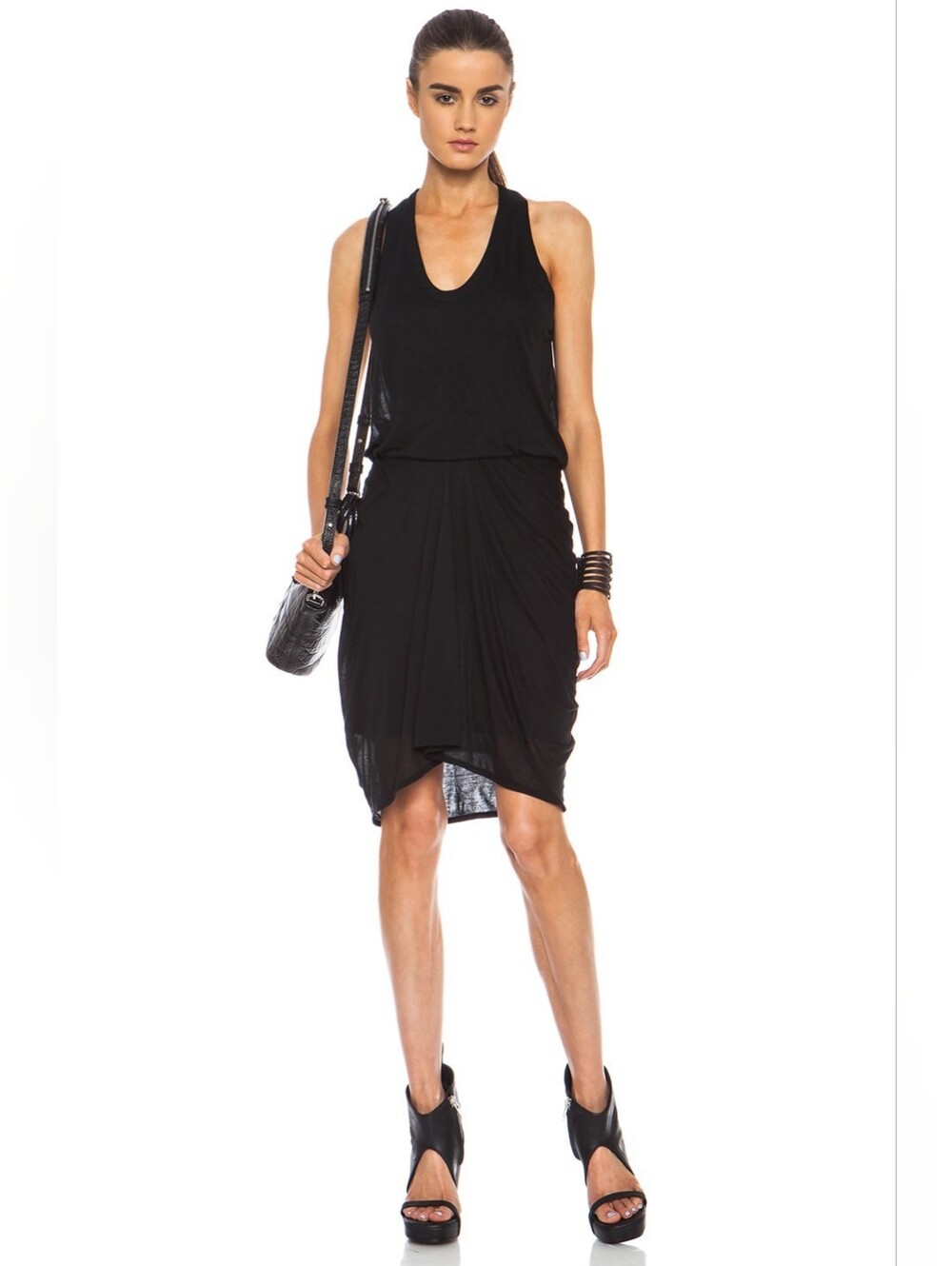 Helmut Lang Slack Jersey Tank Dress Black Sleeveless Draped Women Size P/XS